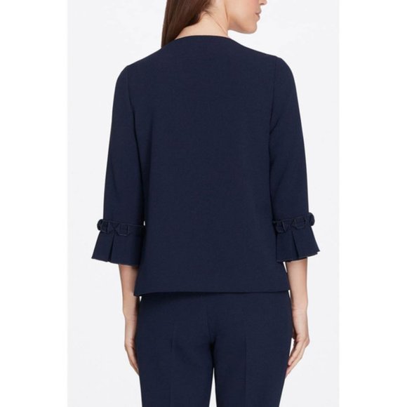 Tahari Women's Jeweled Pleat Sleeve Jacket Navy 16 - Picture 2 of 3